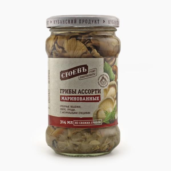 Грибное ассорти СТОЕВЪ маринованное 314 гр  ст/б